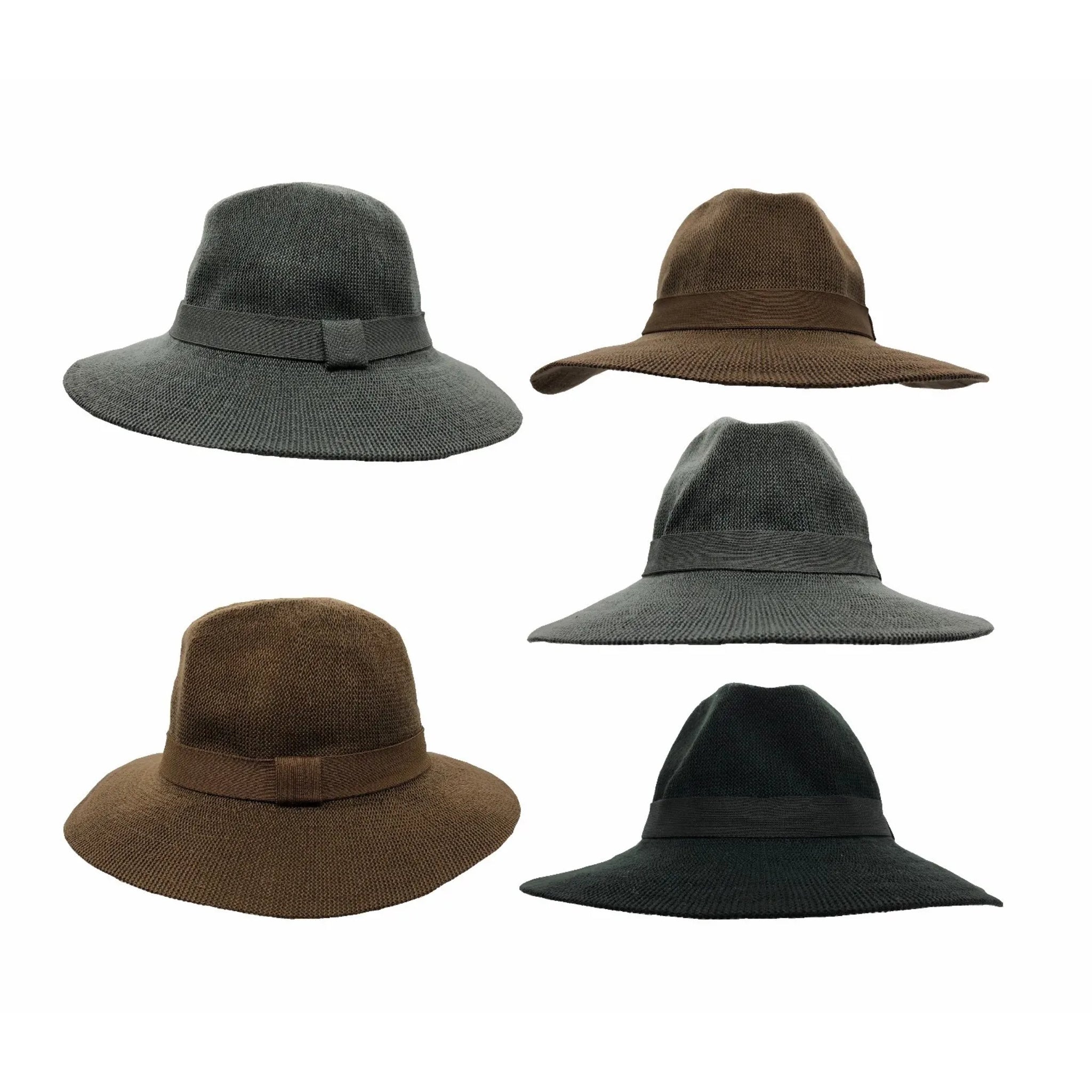 Foldable Jacaru Traveller hat in black, brown and grey with wide brim and classic travel-friendly design